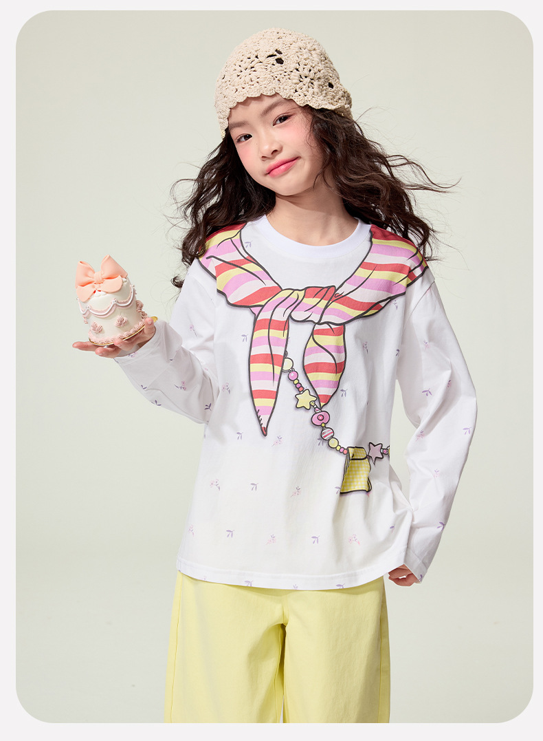 $115件。(中大童至170cm)🌈🎀 彩虹領巾印花長袖Tee 🎀🌈