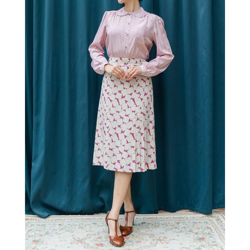 Vintage Japanese Pink and White Square Pattern Pleated Skirt - Waist 29~32" (MT1606-38)
