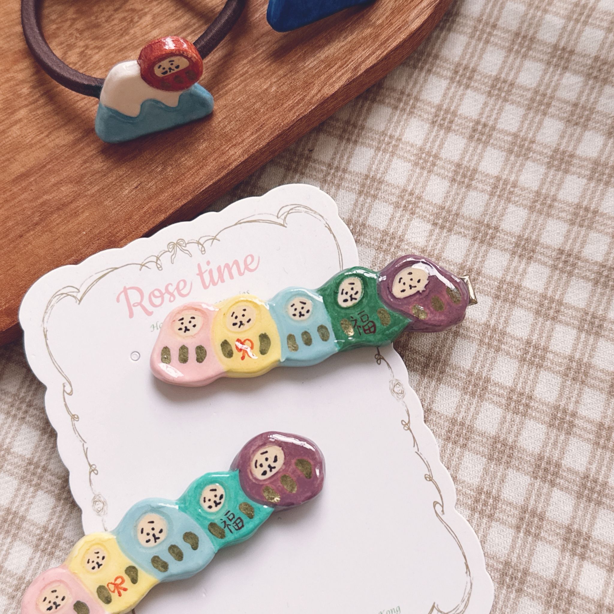 手繪五福達摩髮夾 （新-糖果色）