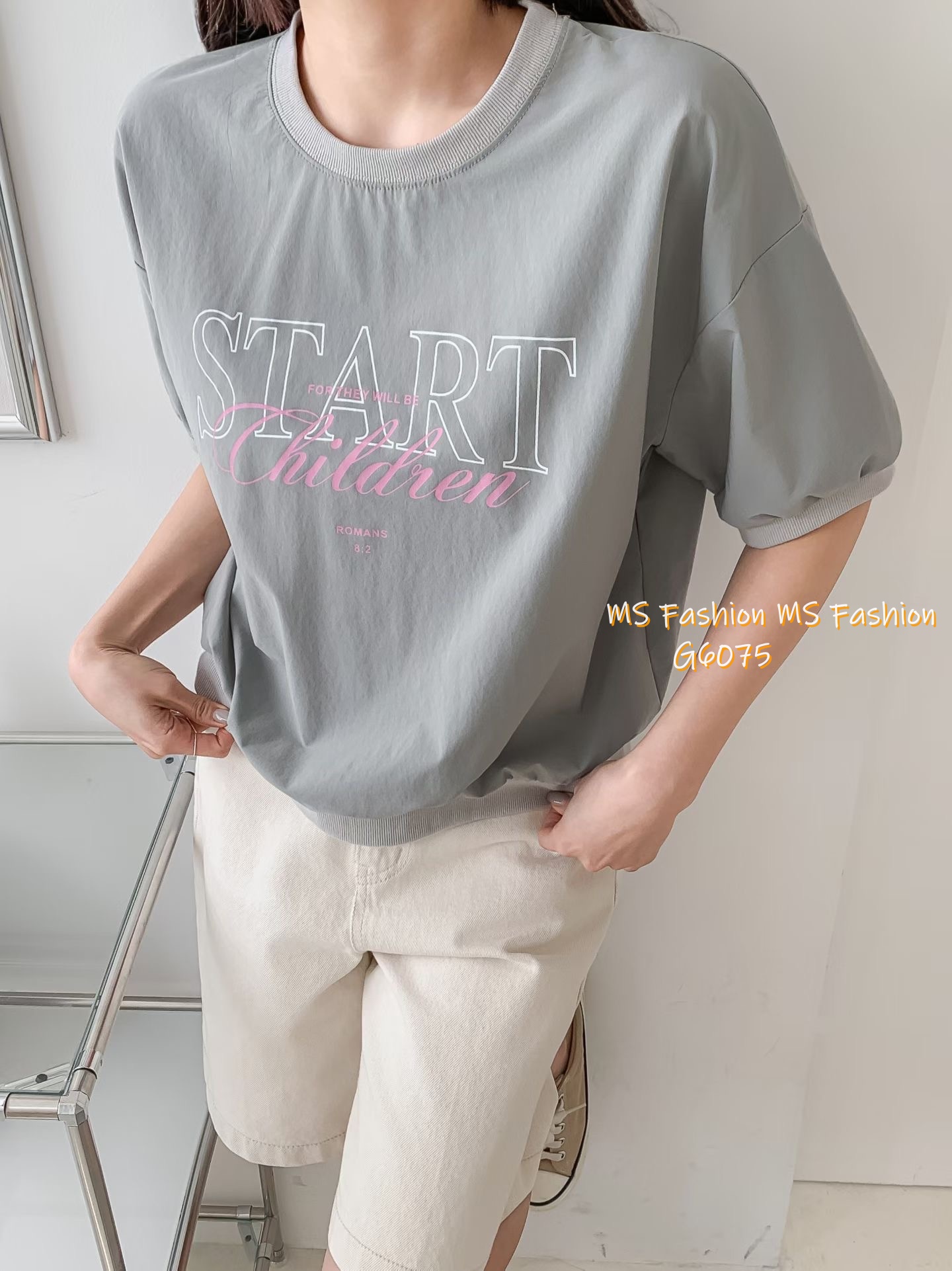 G6075 韓國🇰🇷拼色字母print top