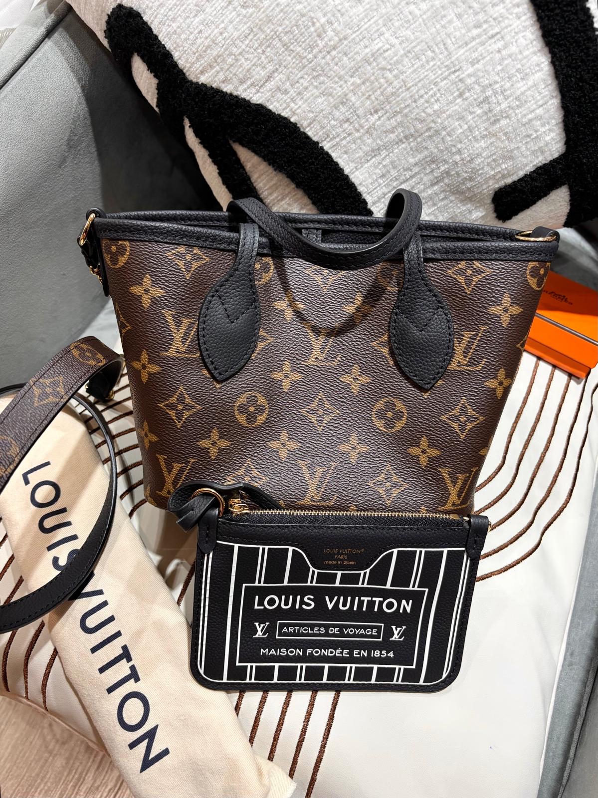 LV Neverfull Inside out bb leather100%Authentic, 99%New ✅pouch ✅Dust bag✅Box