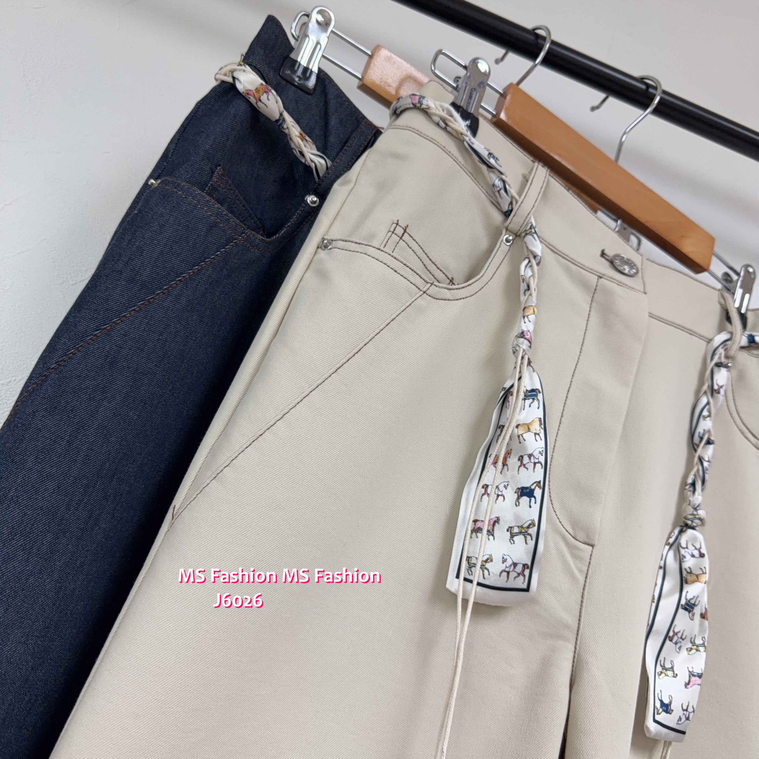 J6026 韓國🇰🇷花布腰帶闊筒褲
