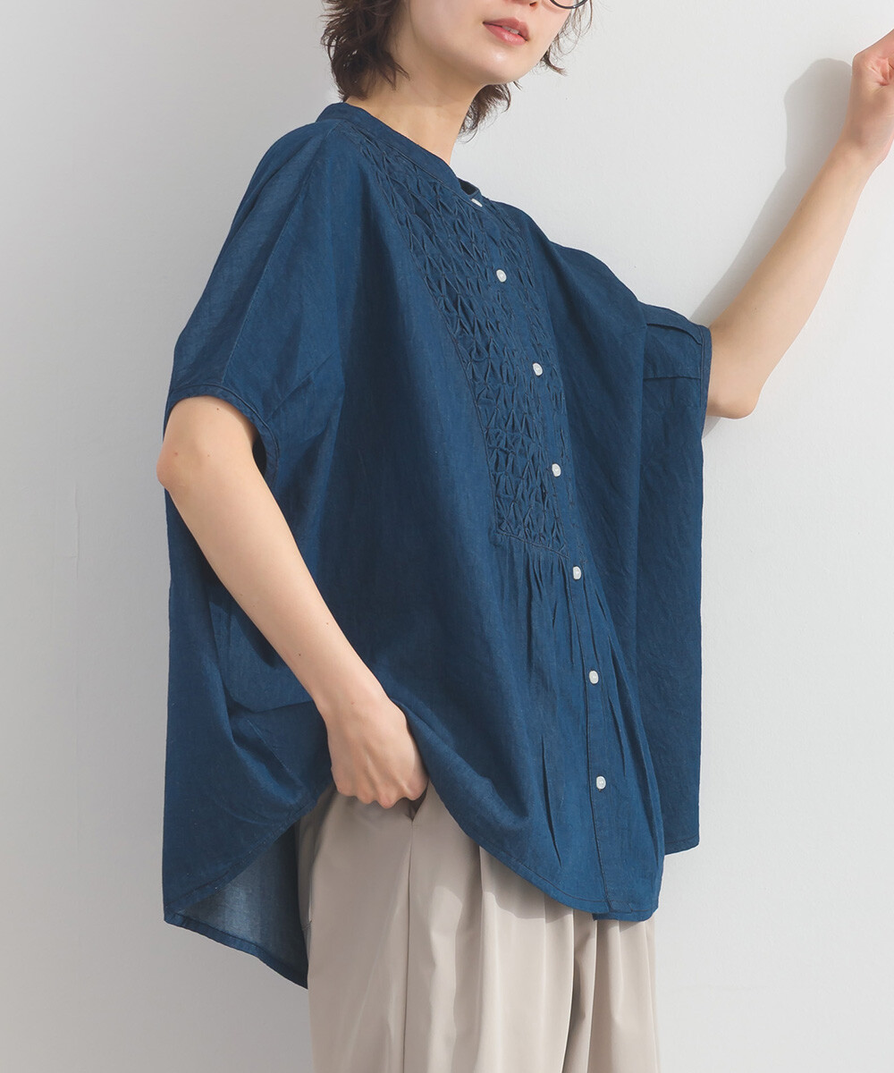 LP - 印度棉質鈕扣牛仔布襯衫 (深藍色)