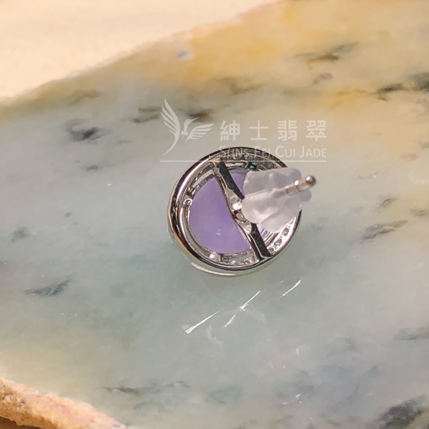 紫羅蘭蛋面鉑金鑲鑽耳環