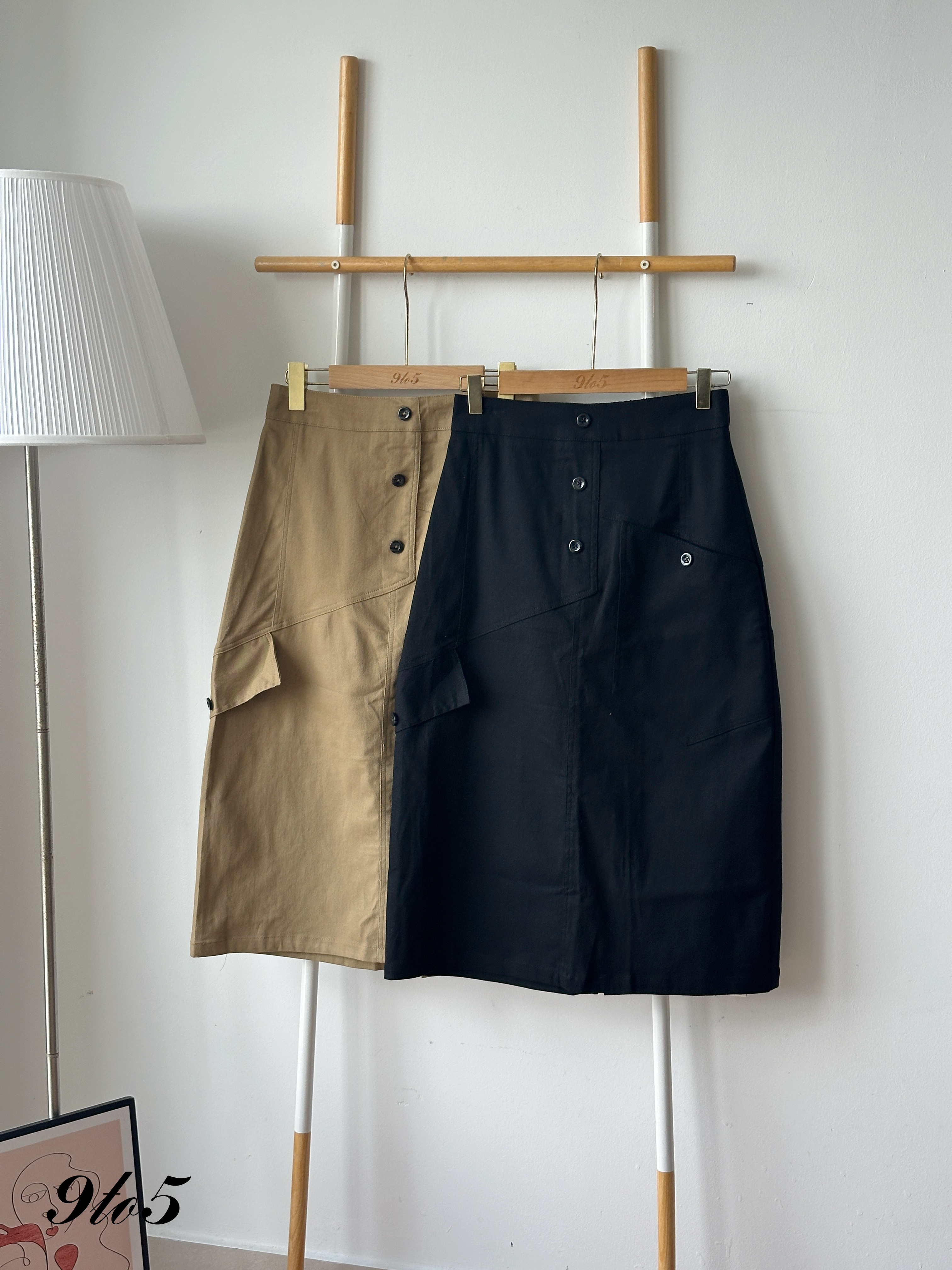 S1933 A Line Long Skirt - Black & Khaki