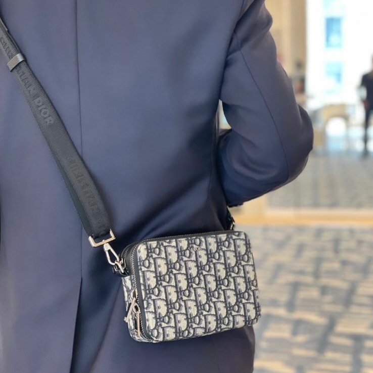 DIOR 🤍PRE OWNED Oblique 米黑色緹花相機包 斜肩包🖤