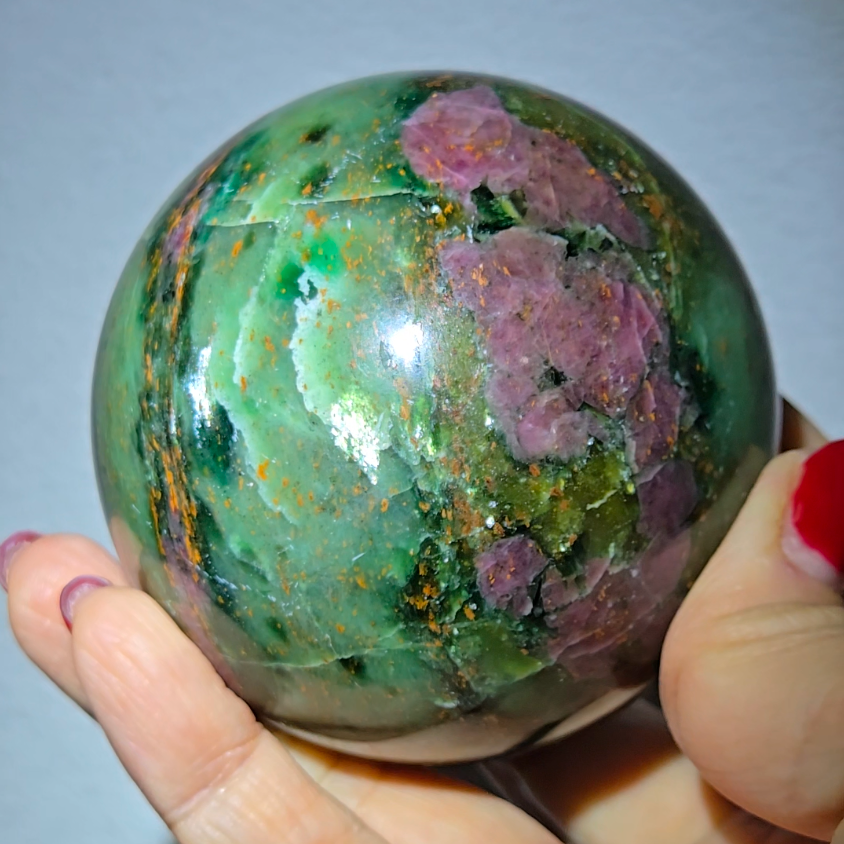 Ruby in green mica fuchsite sphere with UV - MCA113