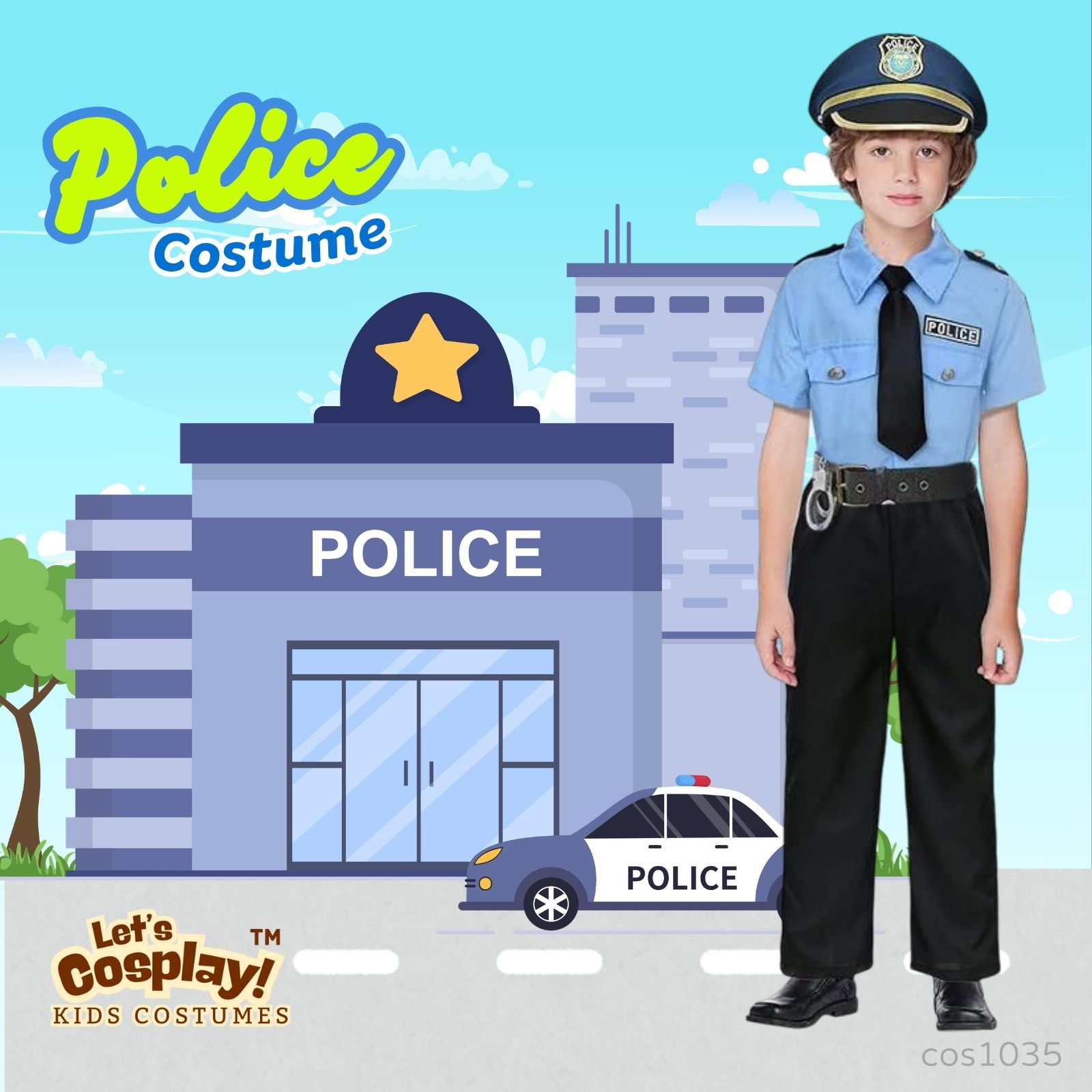 男童警察服 兒童警察制服 Police Costume for kids and boys 職業體驗日 Career Day 學校表演 萬聖節角色扮演 香港現貨 Lets Cosplay