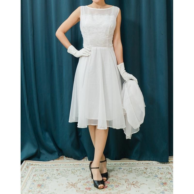 RARE! Vintage 1960s White Day Dress / 60s Wedding Dress with Veil from Canada(MT1228)