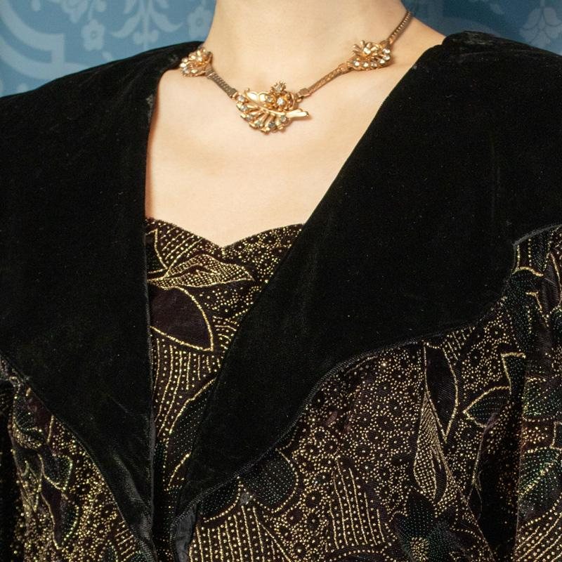 c.a. 1980s Designer Scott McClintock Glittering Floral Pattern Velvet Jacket/Top(MT484)