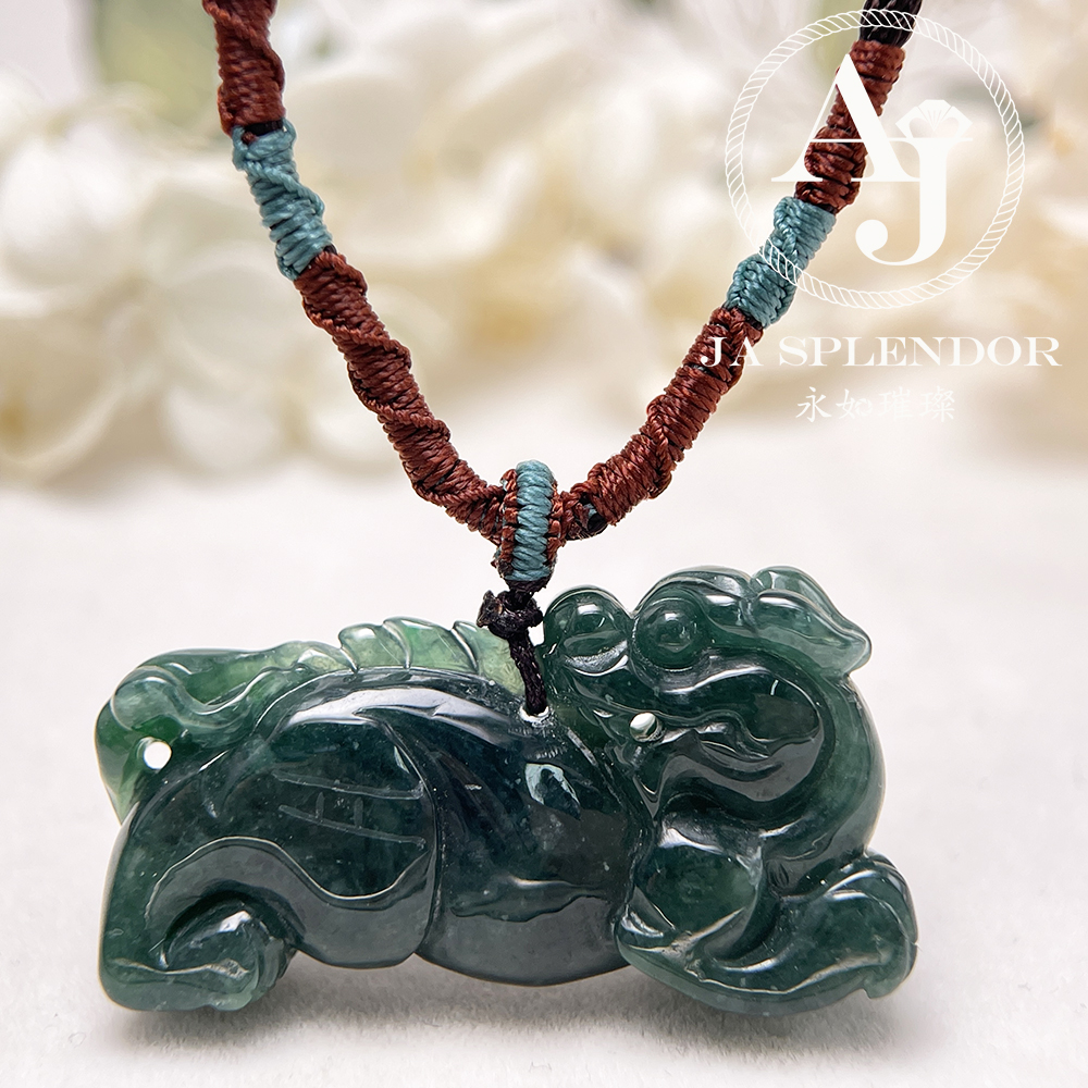 JN-540 天然翡翠A 冰糯老藍水貔貅挂件
