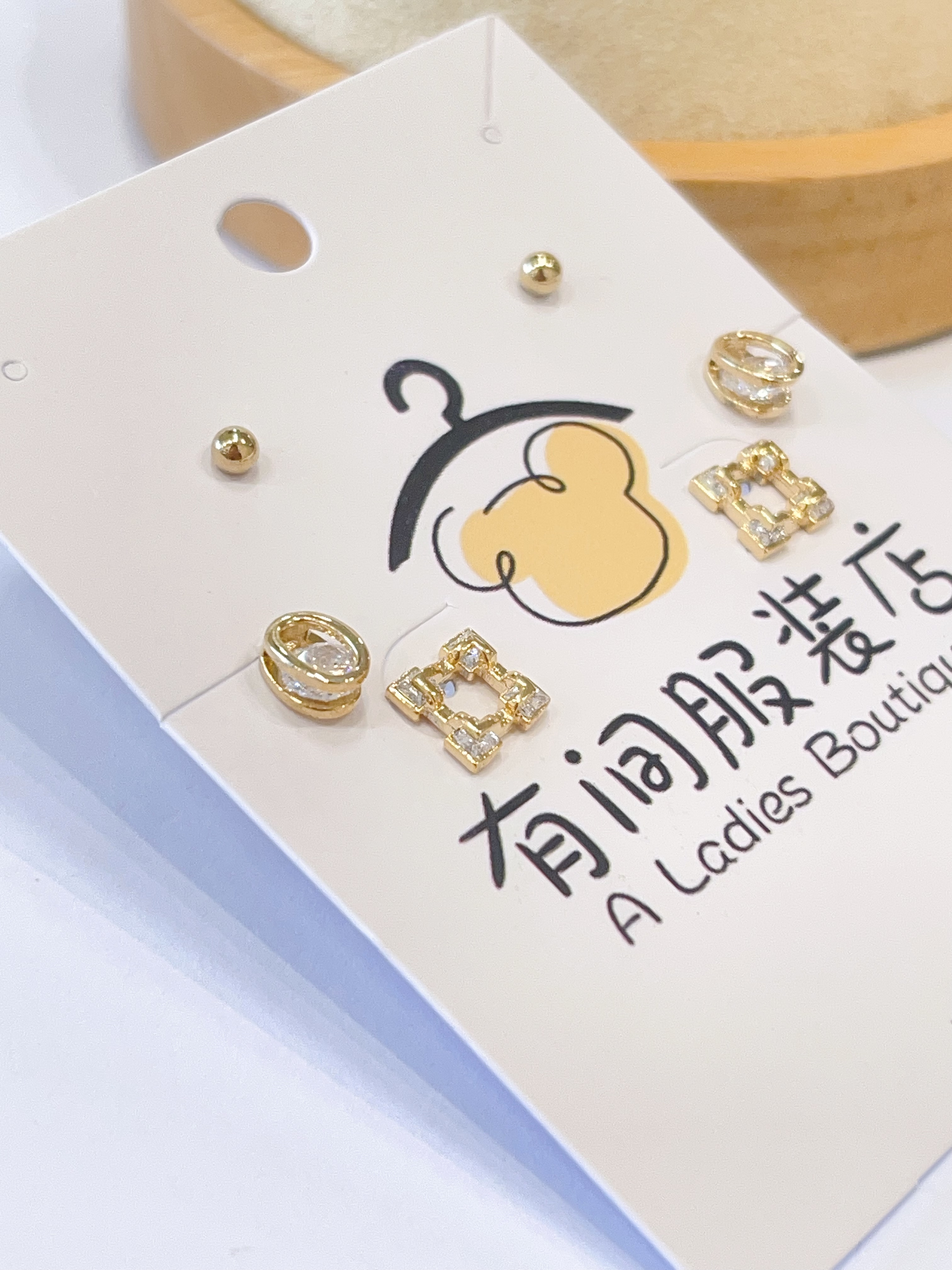 简约小方形钻石耳环套装