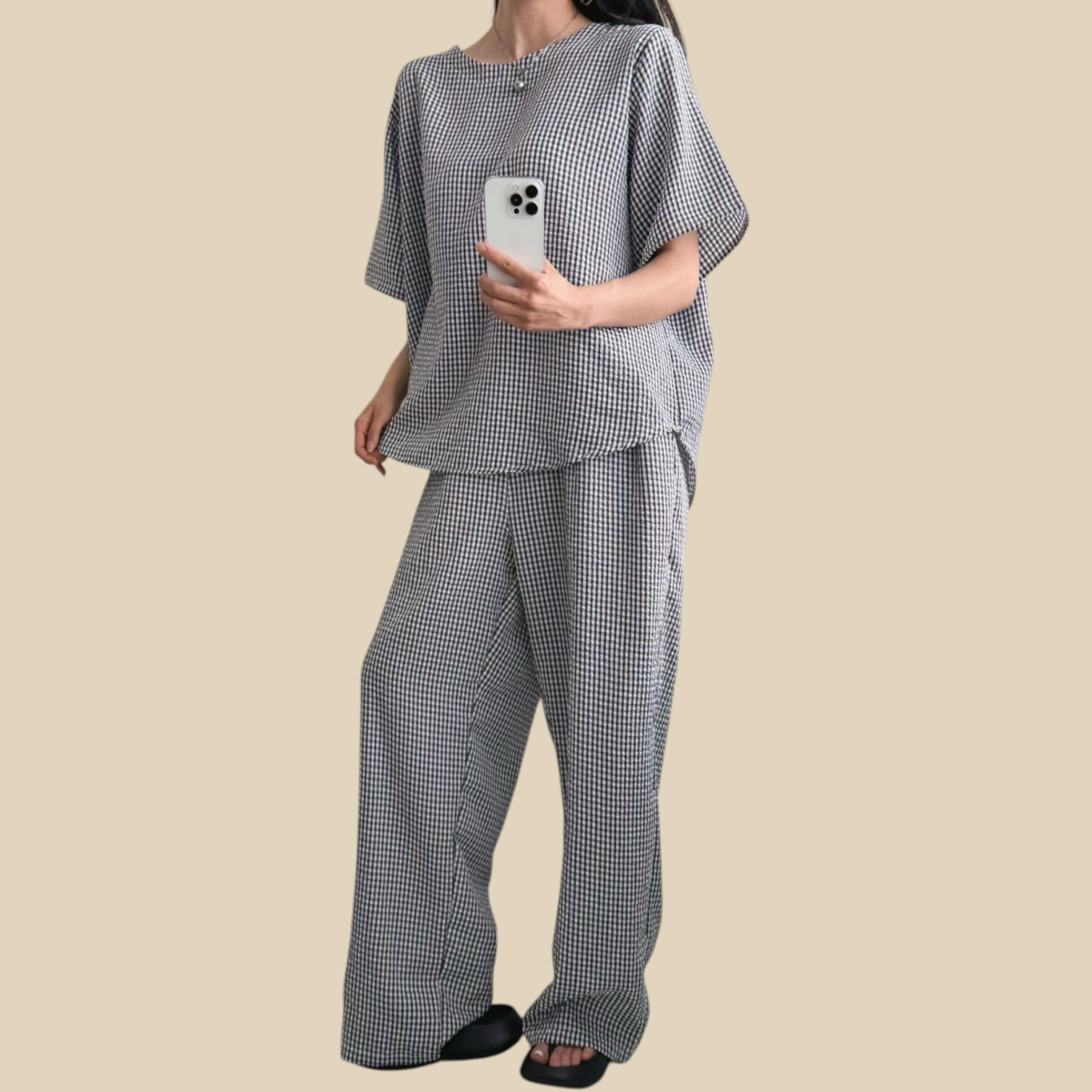 221430 圓領格仔Set
