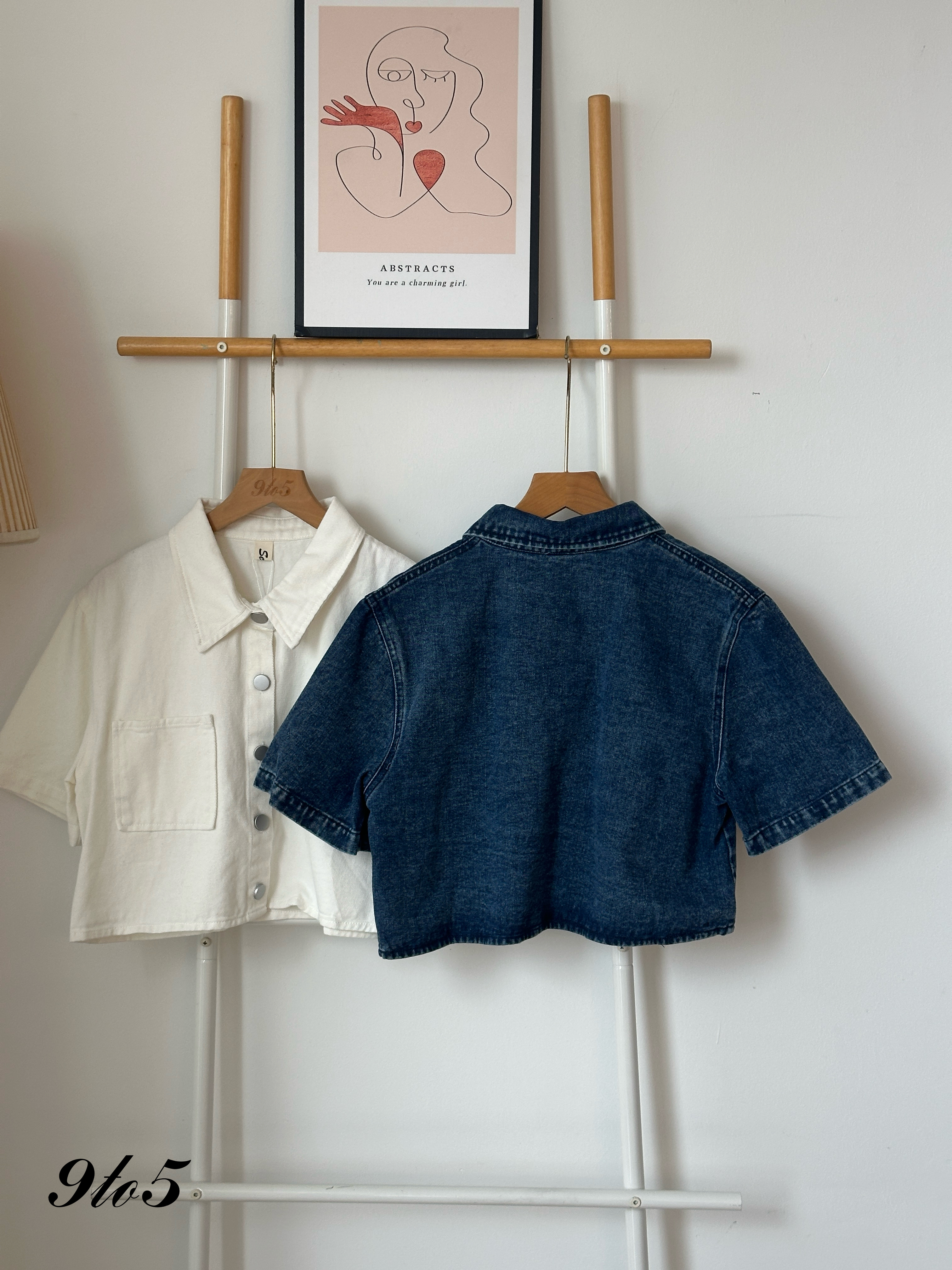 T4031 Denim Crop Jacket - Blue & White