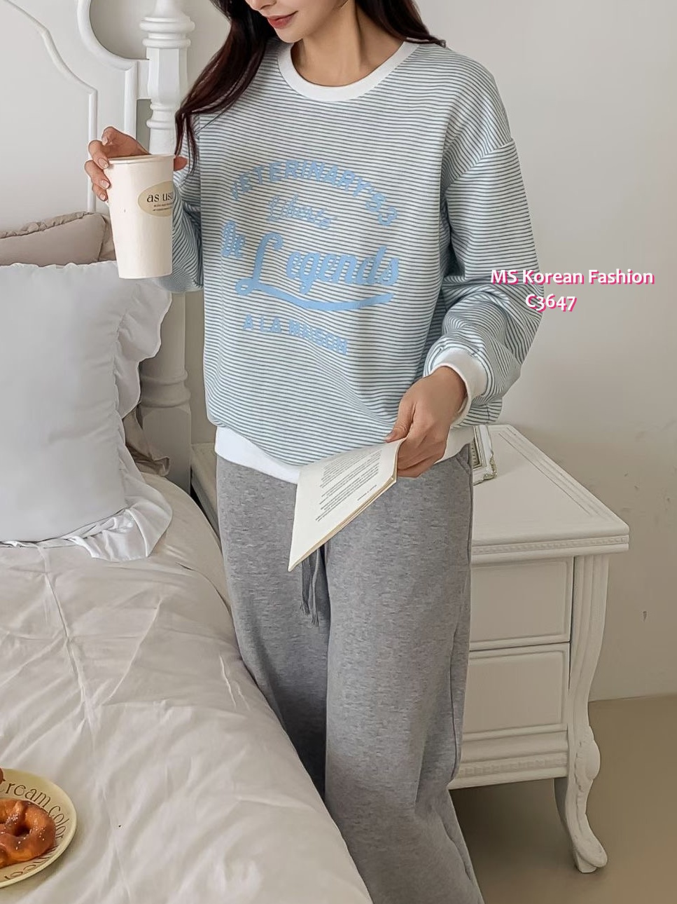 C3647 韓國🇰🇷靚色橫間字母print top