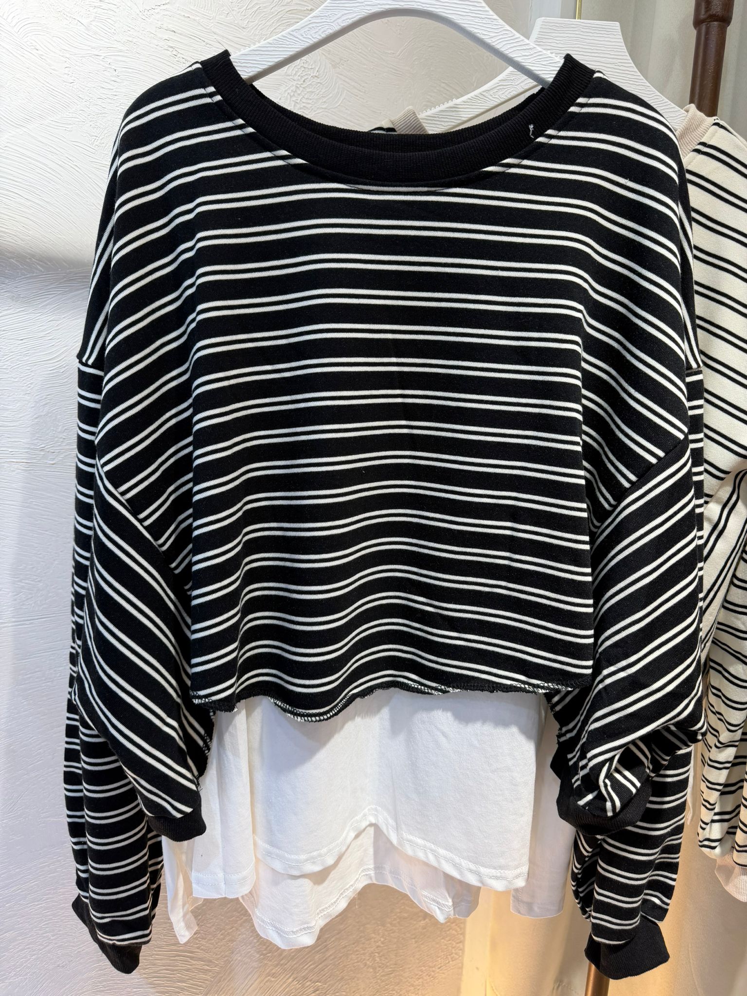 條紋寬鬆長袖假兩件上衣