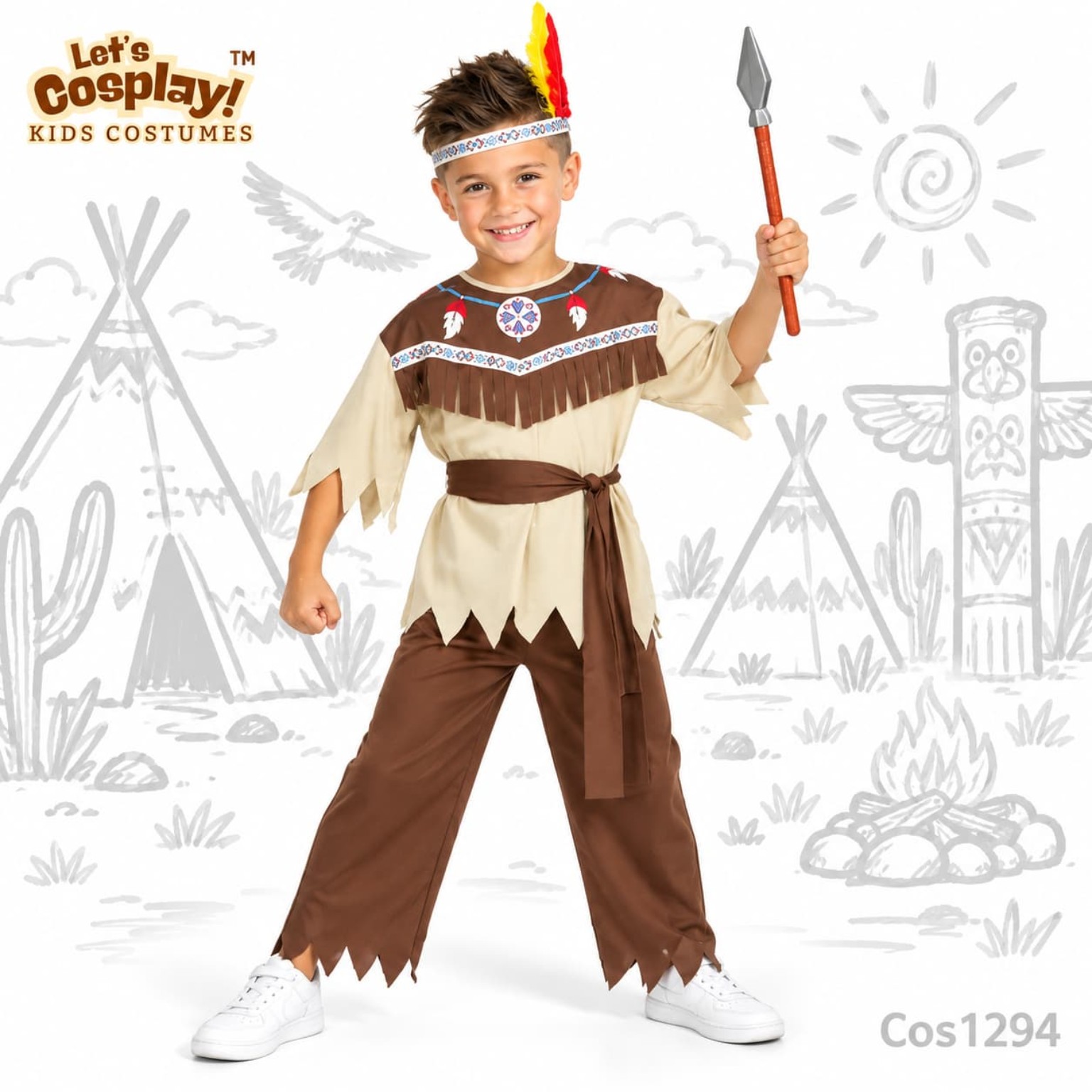 Let's Cosplay 兒童印第安人主題民族服 北美原住民服裝｜國際文化日表演服 COS1294