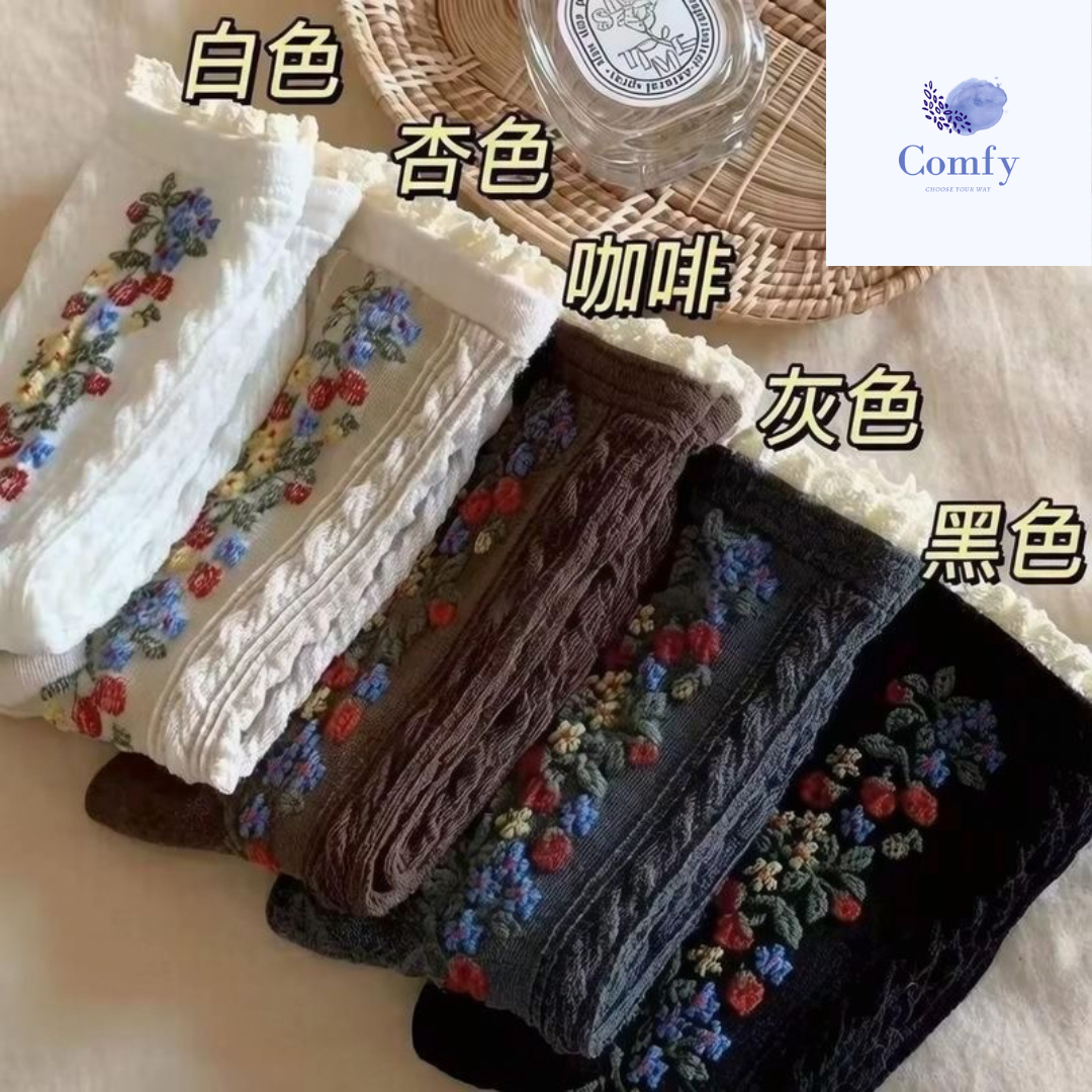 Comfy 莫奈花園喱士中筒襪