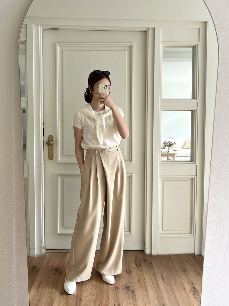 Asymmetric Wrap-Line Slacks (Beige)
