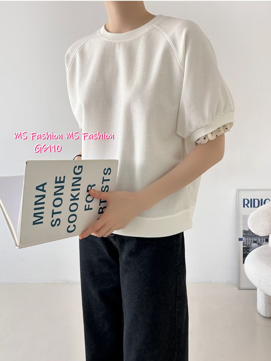 G6110 韓國🇰🇷拼波點ruffle袖top