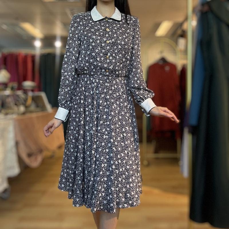 Vintage Japanese Pattern Swing Dress with White Collar and Cuff (PP001-29)