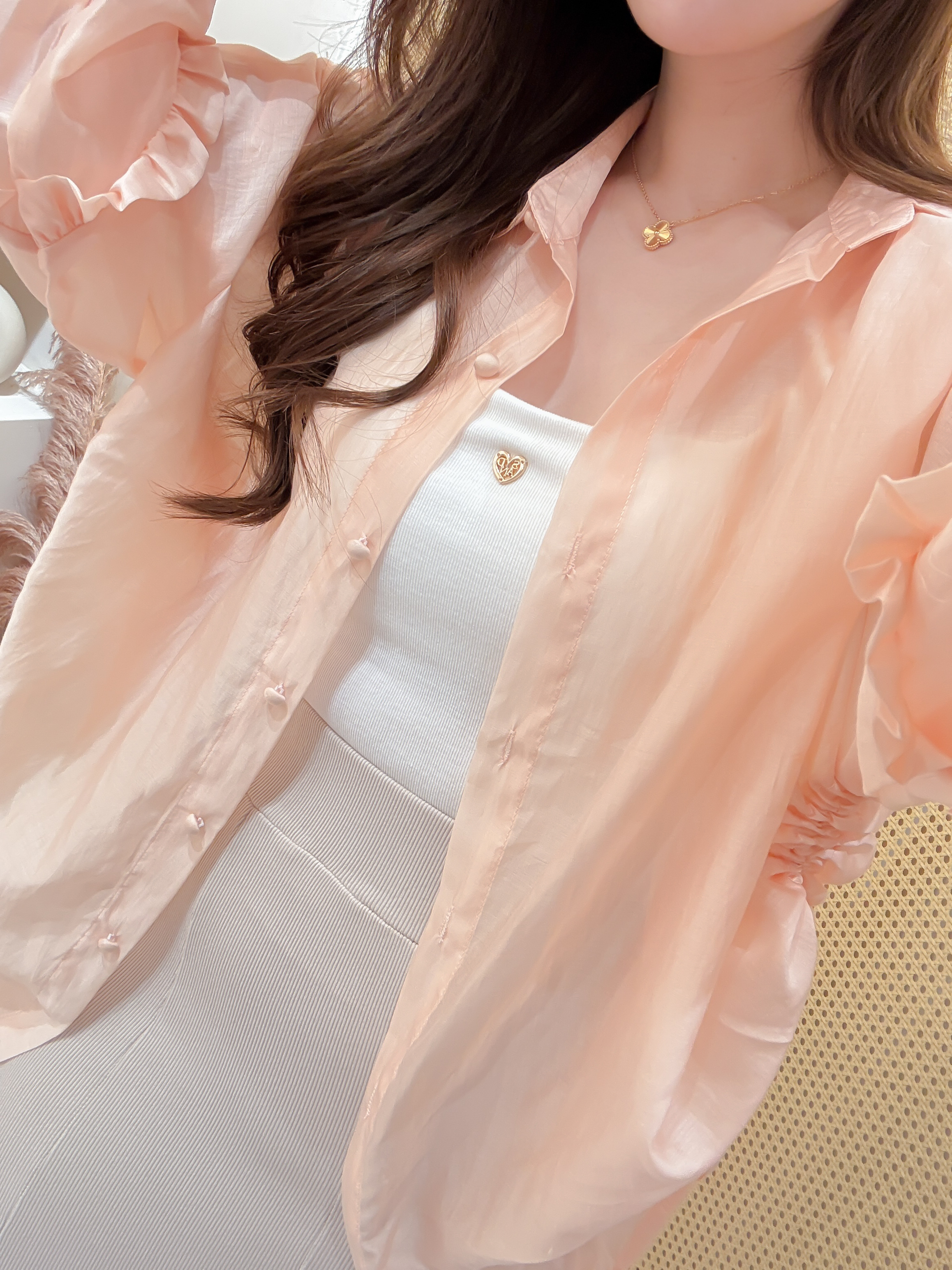 ♥︎TheSand自訂款 - 珠光束束繩防晒衣