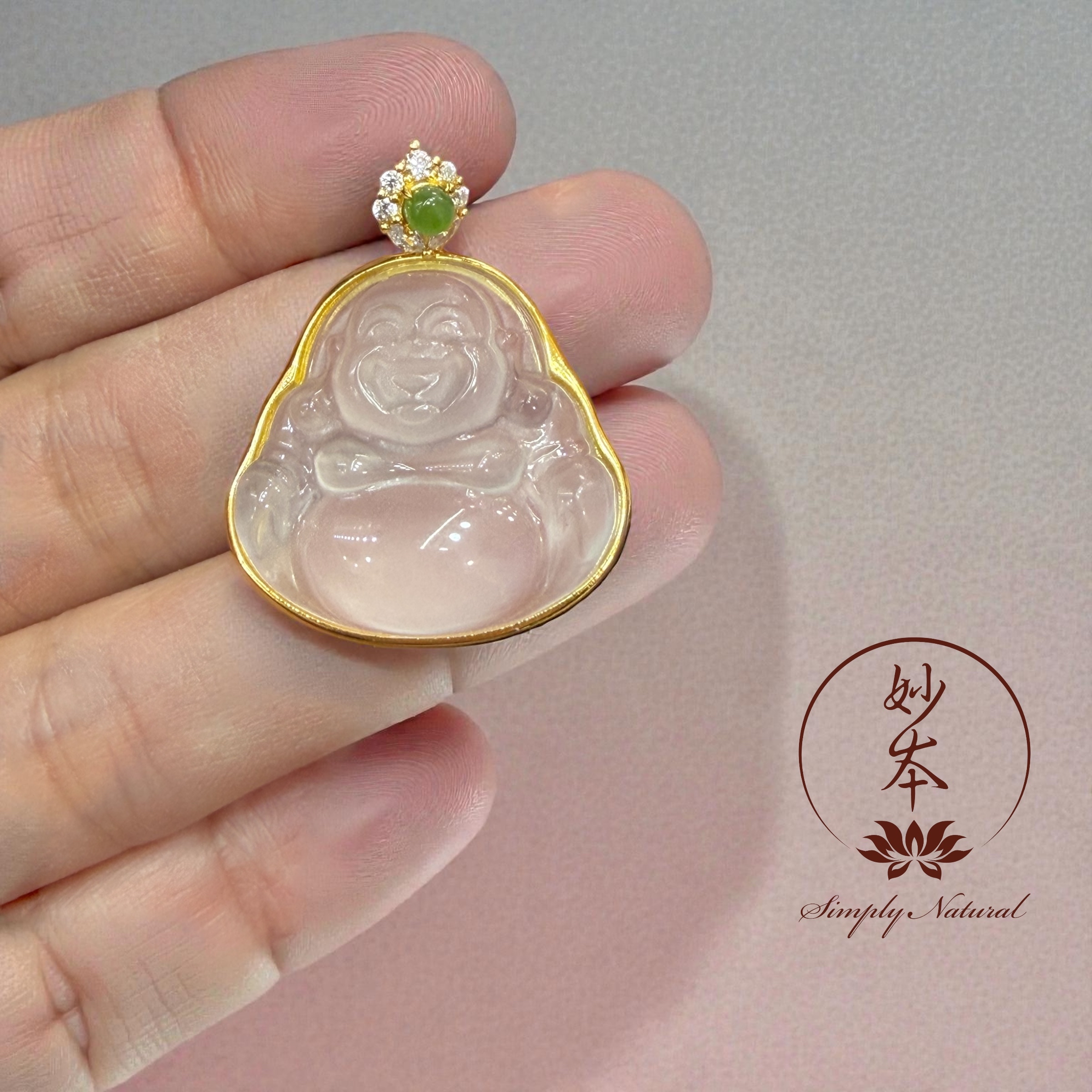 緬甸水沫玉彌勒佛 3.2*2.6cm (925銀鍍金、碧玉）加持