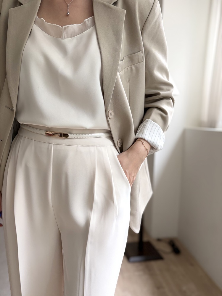 Charlyne Seamless-Front Slacks (Ivory)