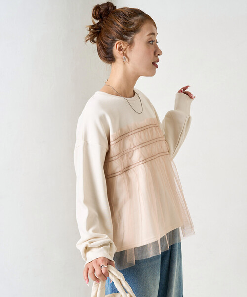 薄紗褶皺拼接衛衣