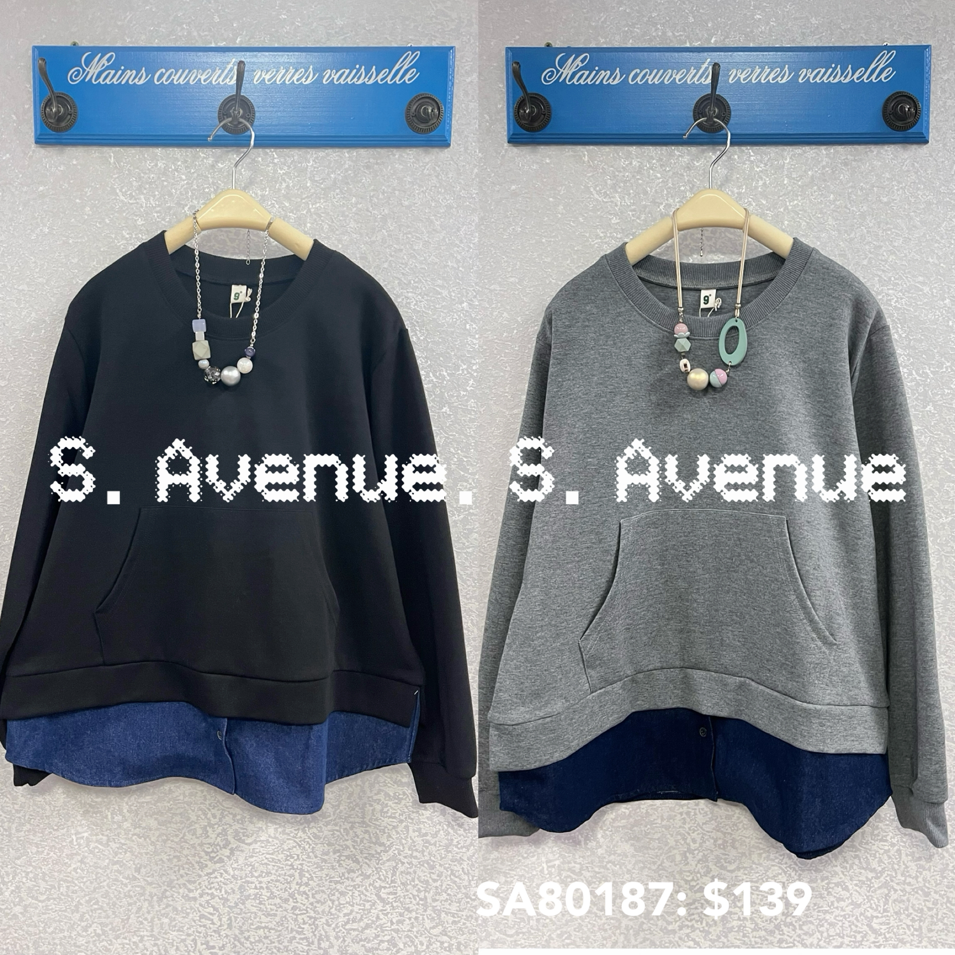 SA80187: 長袖雙袋下牛仔衫