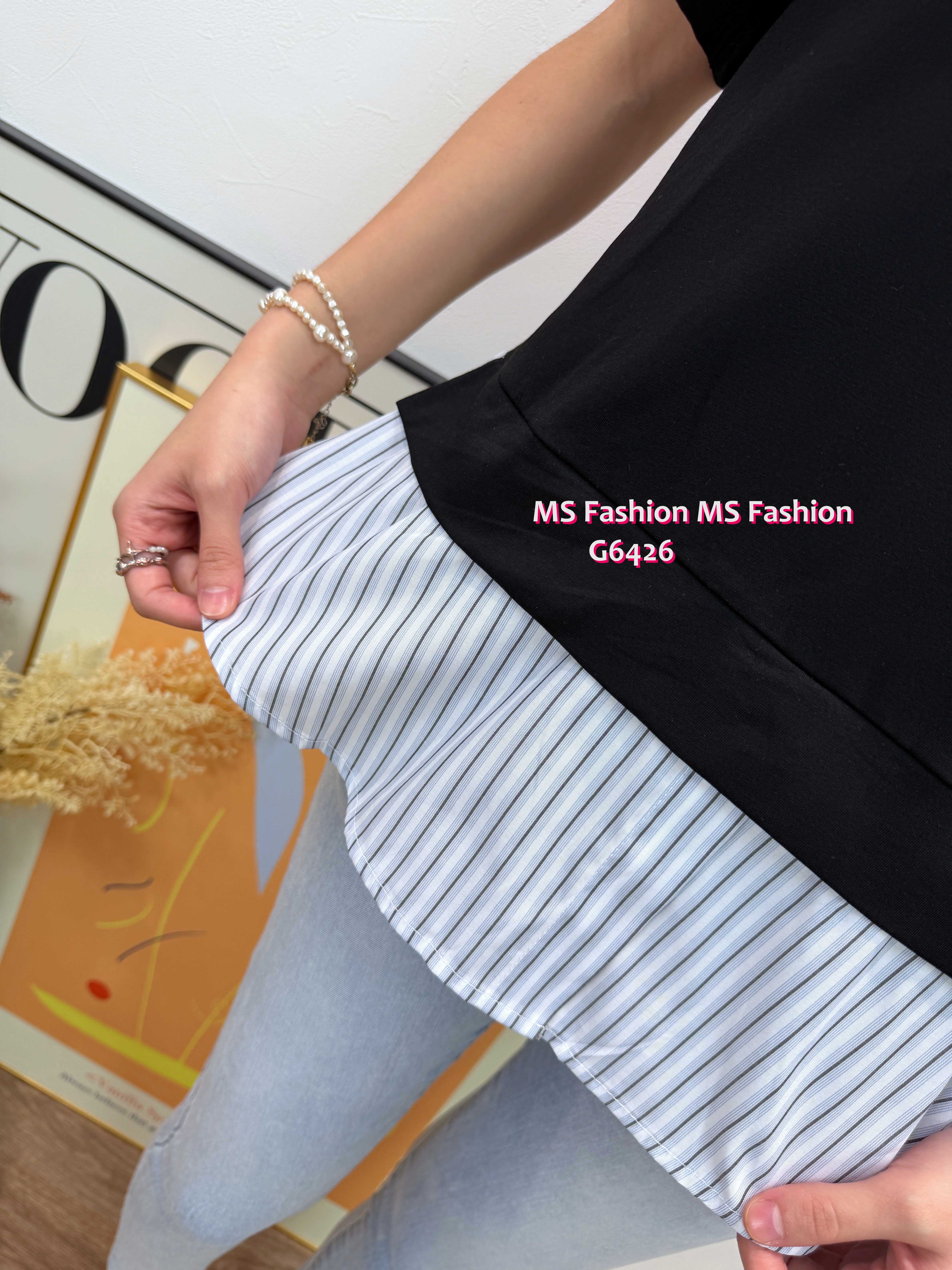 G6426 拼條子pattern top