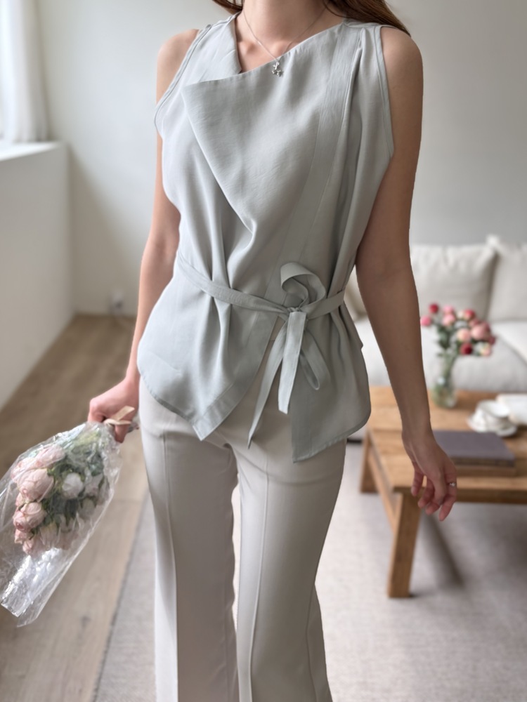 Camille Draped Wrap Blouse (Mint)