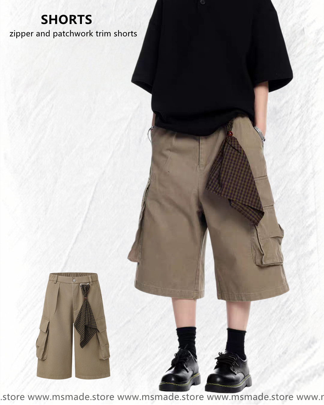 M1062拉鍊配布裝飾短褲