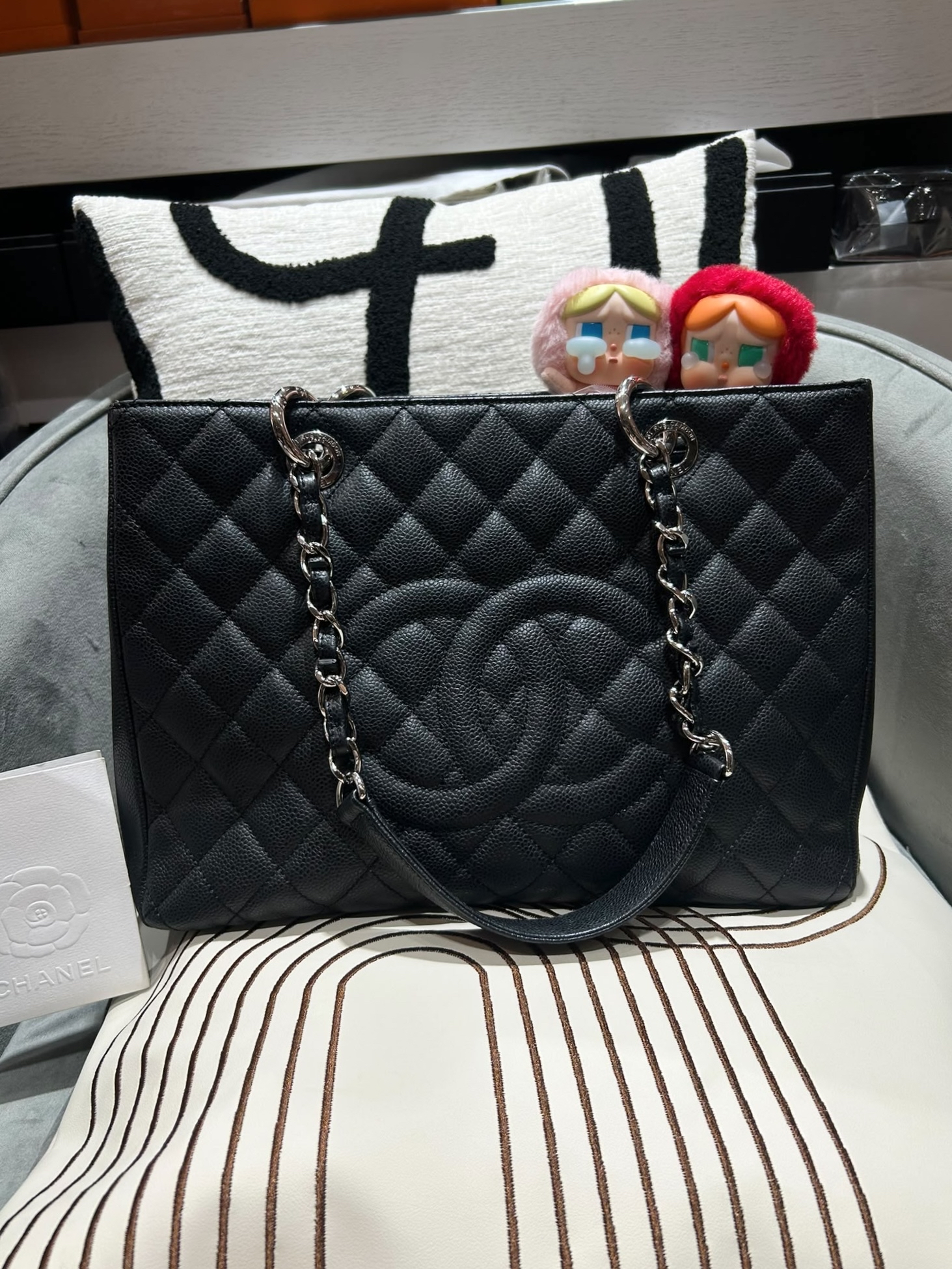 Chanel GST grand shopping tote bag 黑色荔枝牛皮銀鏈 100%Authentic, 95%new✅收據✅16card✅Dust bag