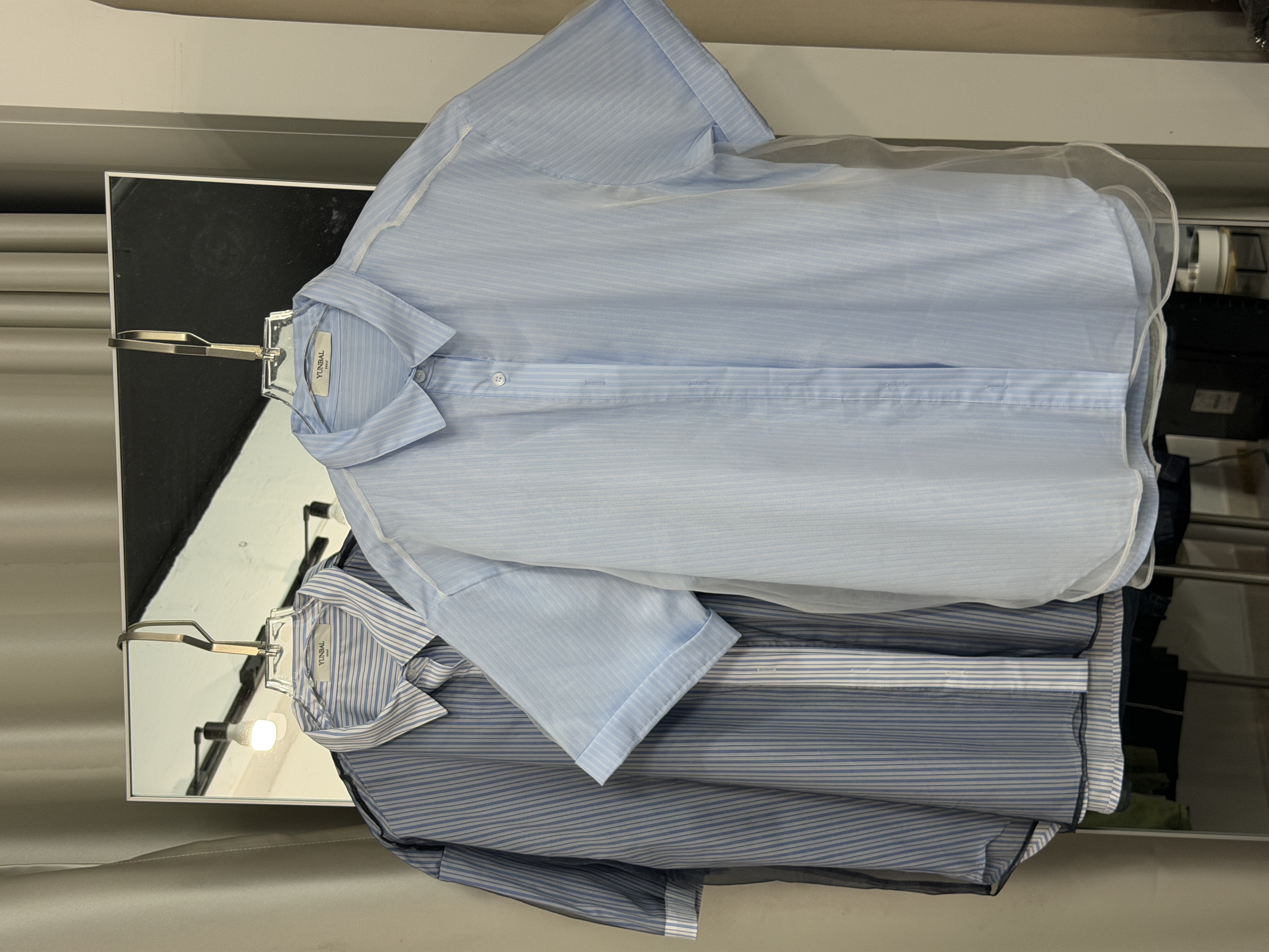 條紋薄紗拼接恤衫