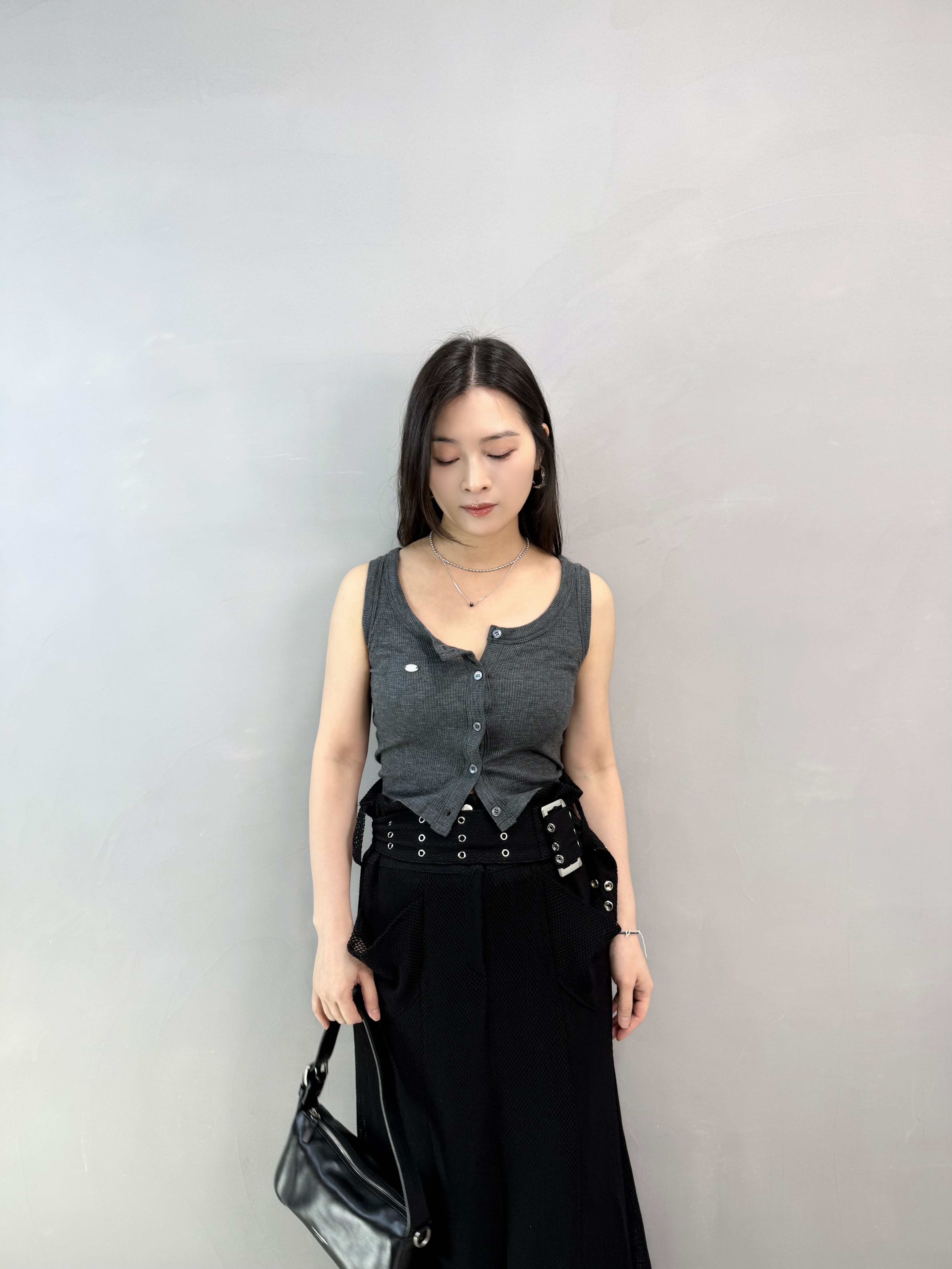 M63 格仔紋背心+刺繡外套set