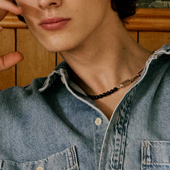 [VINTAGE HOLLYWOOD] Chain Half Pearl Necklace (2種)