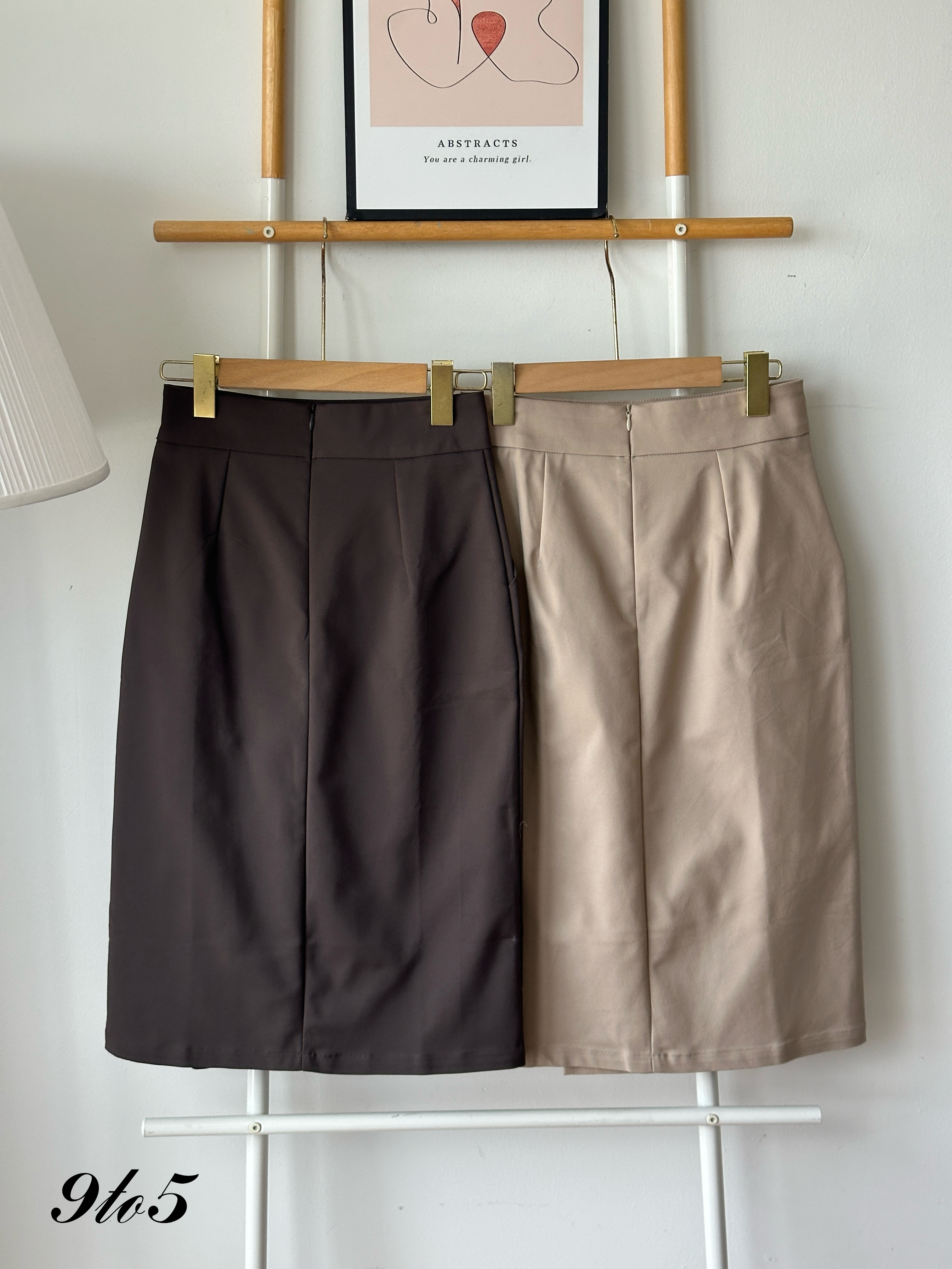 S1943 Side Slit Pencil Skirt - Grey & Khaki