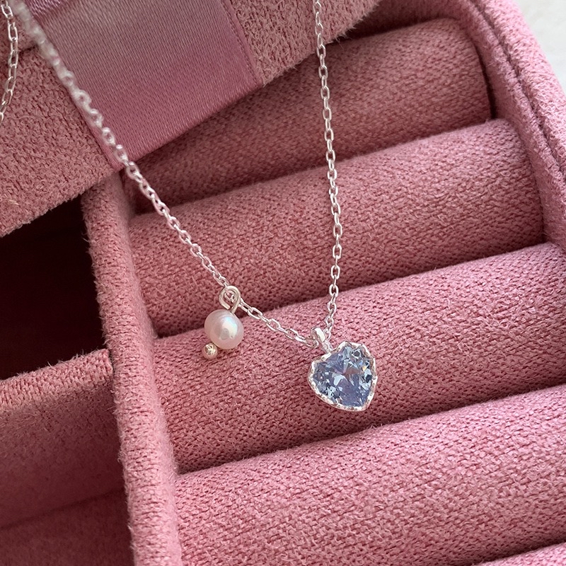 清新蓝锆爱心珍珠项链