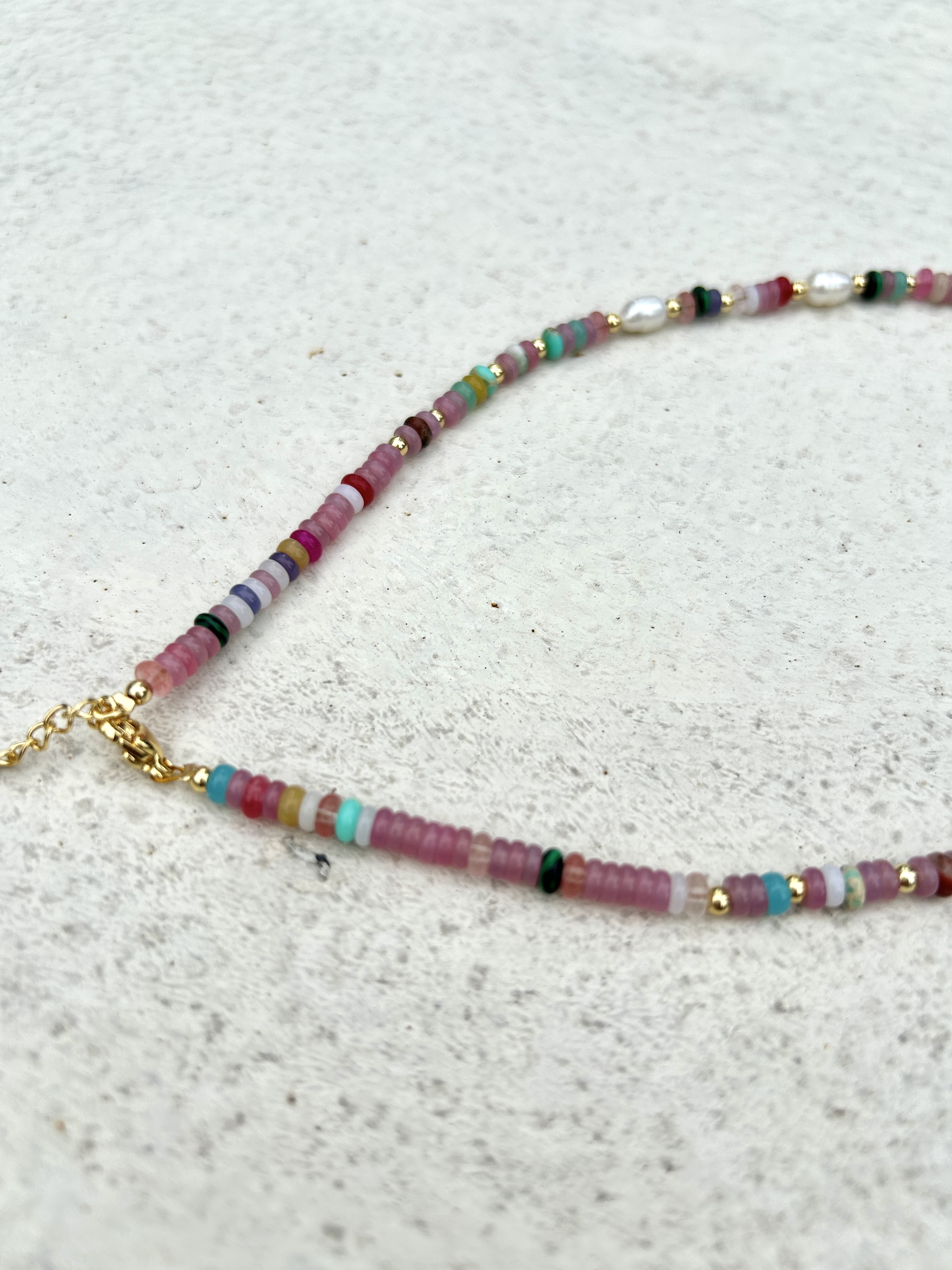 Pink stone stainless necklace