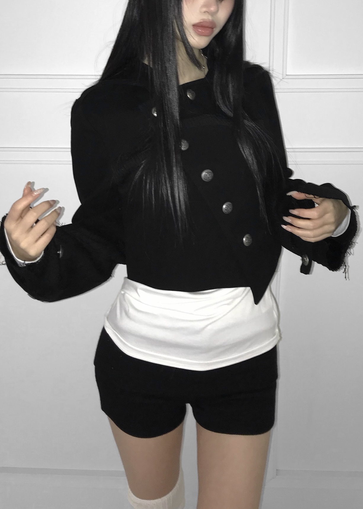 Asymmetric Raw-Edge Hooded Cropped Jacket