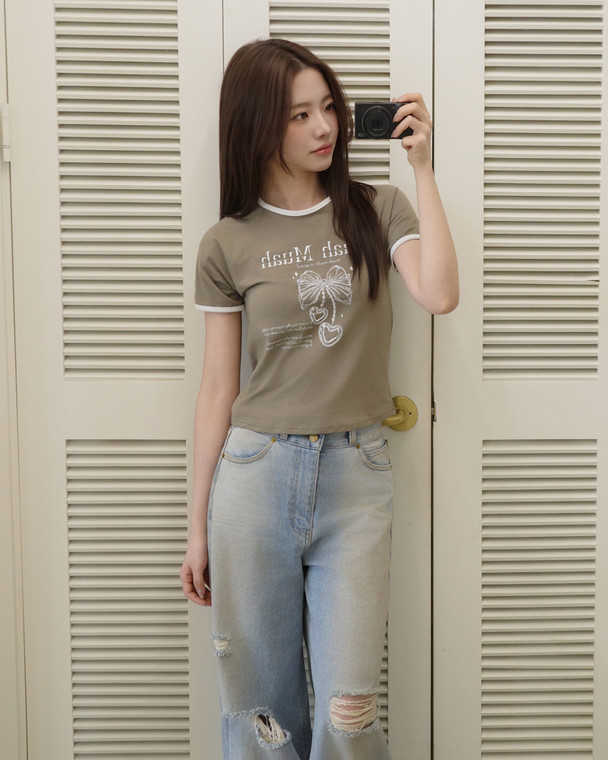 MuahMuah RAGLAN CONTRAST CROP HALF T-SHIRT