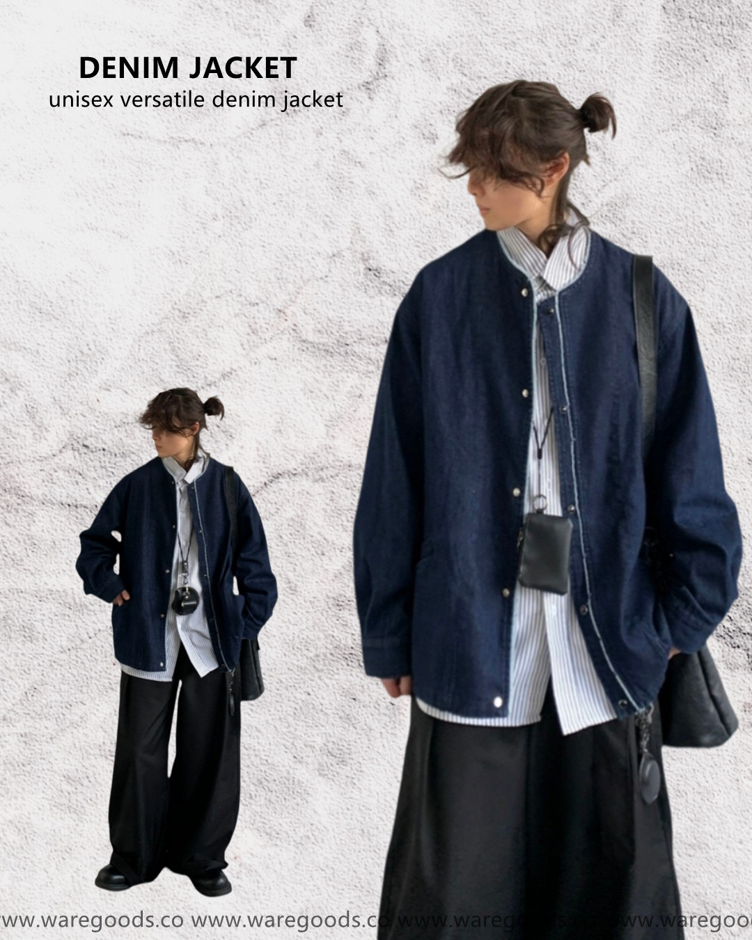 W3159水洗毛邊牛仔道袍外套