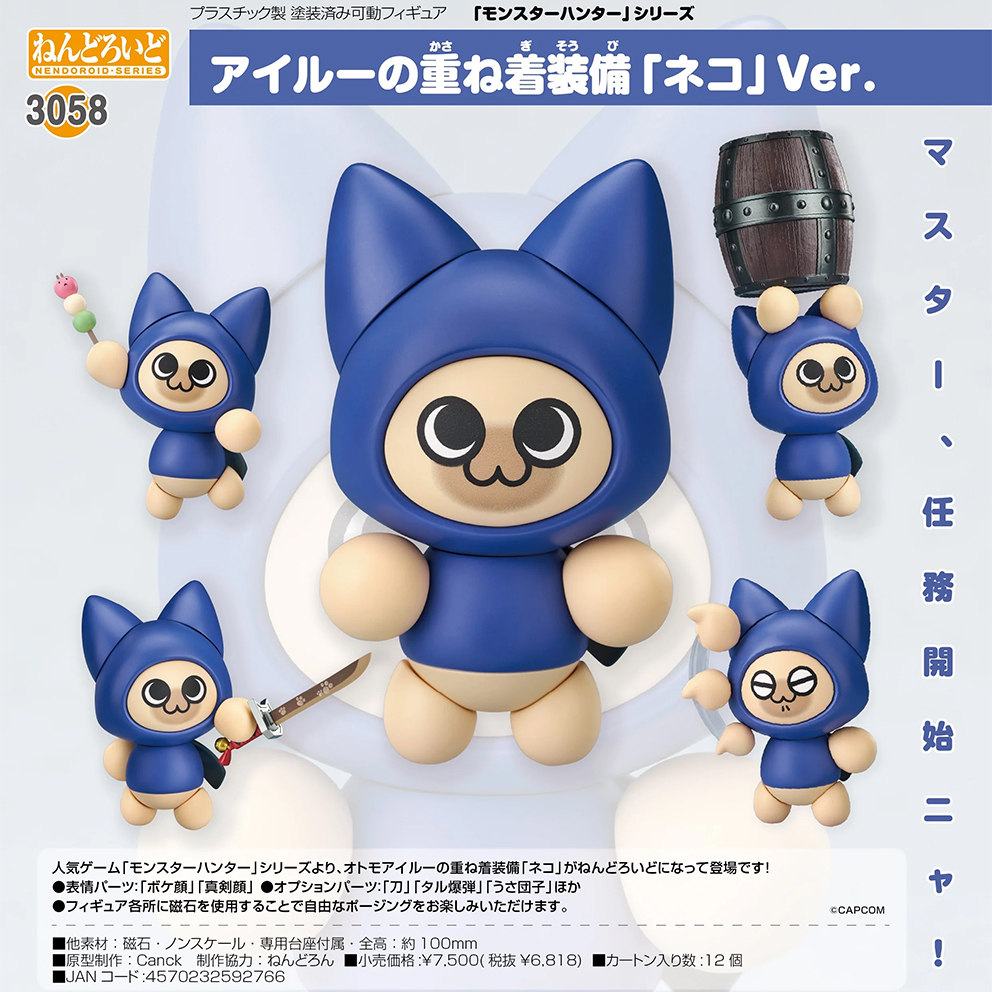 (預訂訂金 $100) (總價 $350) GSC Nendoroid 3058 Monster Hunter 艾路外觀裝備「貓」Ver. 黏土人 Palico Layered Armor (行版)