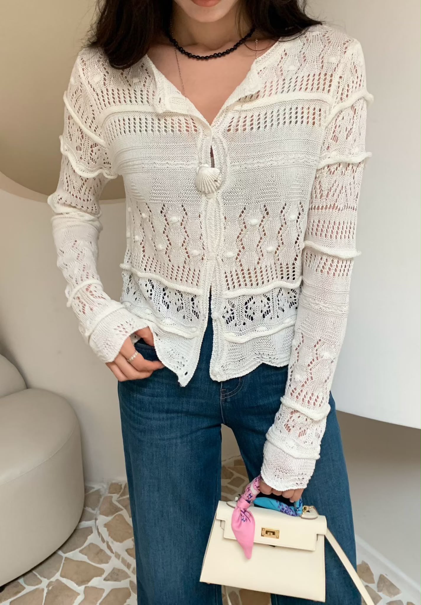 法式貝殼縷空Cardigan
