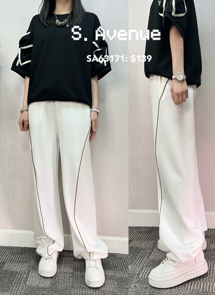 SA63171: 橡筋腰前撞色邊骨小彎刀褲