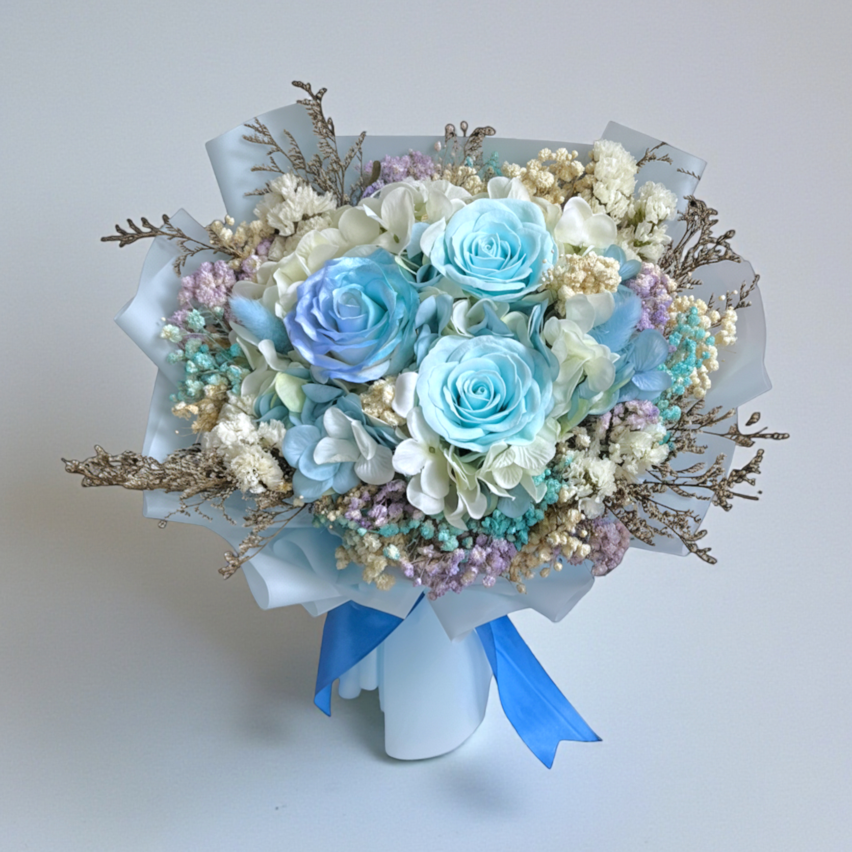  👉🏻乾👈🏻漸變藍色香皂大玫瑰丨主花3支丨紫藍系花束丨小花束丨心意小花束丨情人節小花束丨畢業小花束