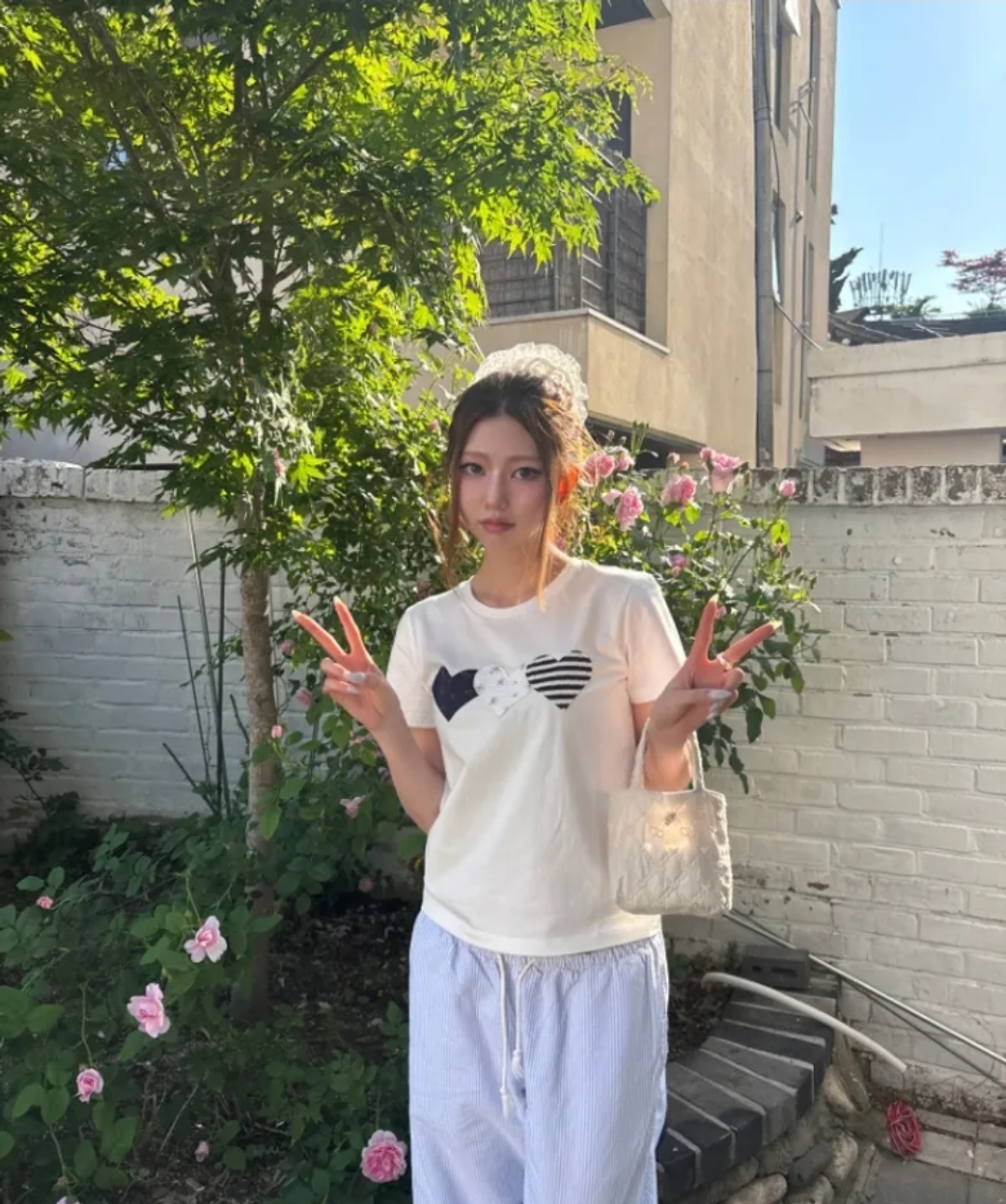 🤍🖤 Rogin & Rosie Heart Patch Cotton T-shirt