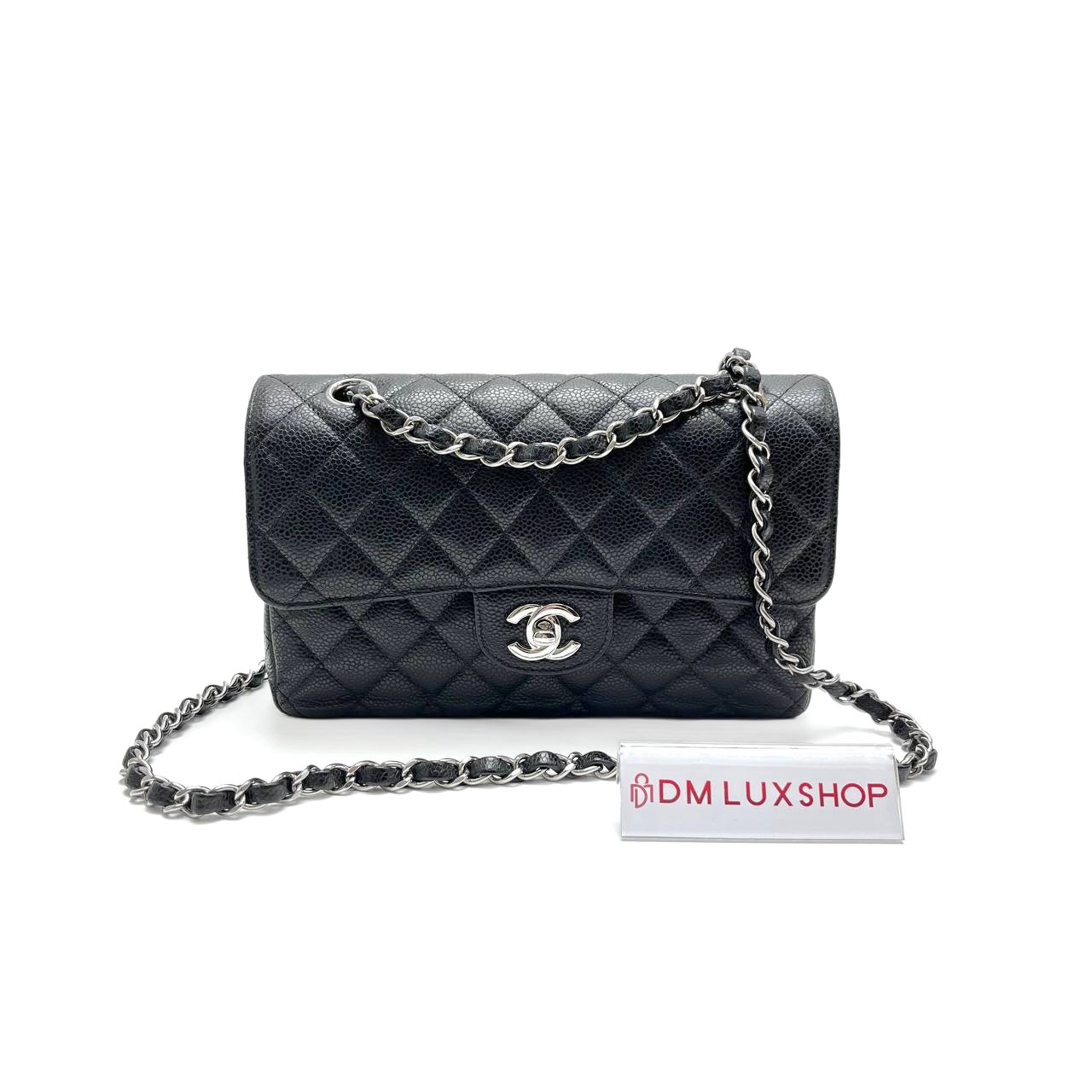 Chanel Black Caviar Small Classic Double Flap SHW (Microchip)
