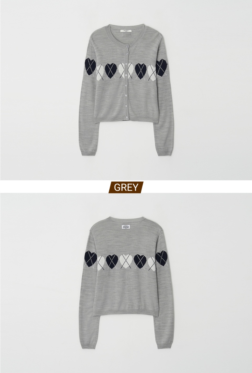 Ron Ron Heart Argyle Line Knit Cardigan